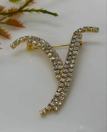 Y자형 골드톤 브로치 크리스탈 장식 (1133)