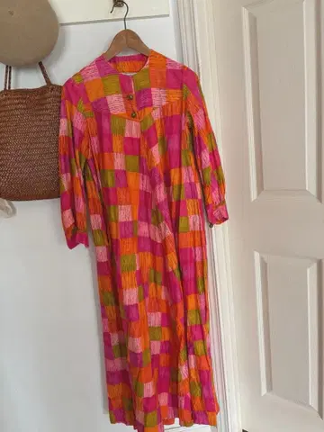 vintage 빈티지 컬러풀 체크 롱 원피스 oz 80s