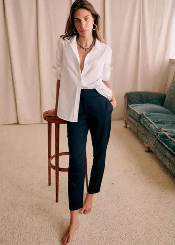 Sezane 메리노울 얇은 소재 팬츠 네이비 세잔느