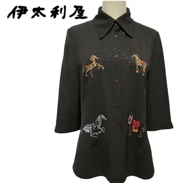 이타리야 다크 그레이 셔츠 동물 자수 블라우스 레오파드 무늬 11호 상의