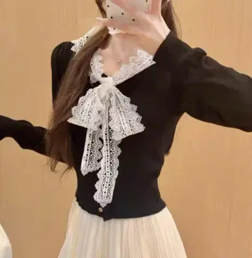 SNIDEL 블랙 레이스 니트 가디건