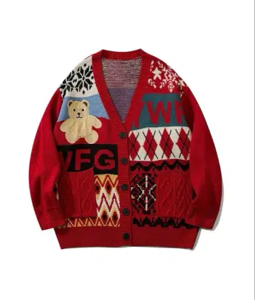 [ 새상품급 ] HOOK 레드 패치워크 니트 가디건