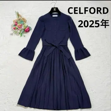 새상품급 셀포드 스프링 니트 드레스 롱 플리츠 네이비 2025SS