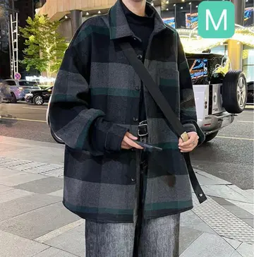 남성용 오버 셔츠 자켓 체크 무늬 아우터 점퍼
