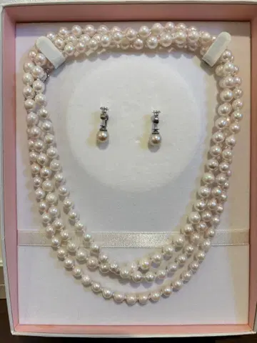 화이트 펄 목걸이 귀찌 세트