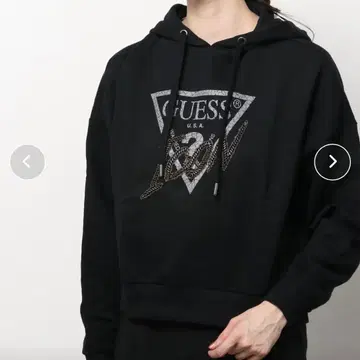 GUESS 아이콘 블랙 크롭 후드티 XS