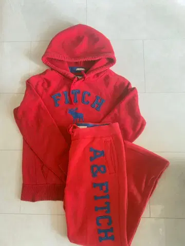 A&F 로고 자수 후드 부착 후드티 상하의 레드 XL