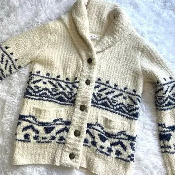 BAYFLOW 보아 가디건 F 아이보리 노르딕 무늬 두꺼운 원단