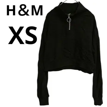 H&M [XS] 블랙 크롭 맨투맨 트레이닝복 짧은 기장