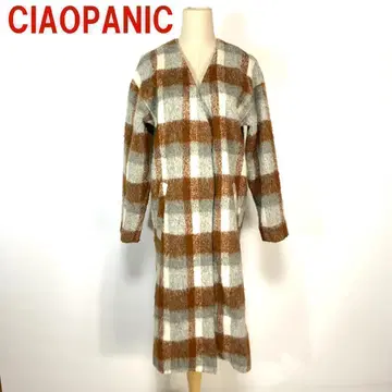 A878 차오패닉 롱 코트 체크 안감 있음 브라운 그레이 F