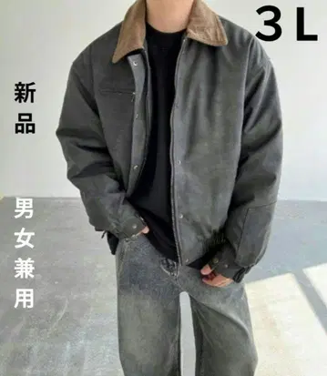 새상품 페이크 레더 자켓 레트로풍 인조 가죽 남녀 공용 3L