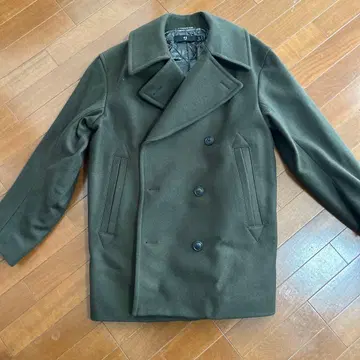 울 혼방 더블 브레스트 피 코트 M 사이즈 올리브