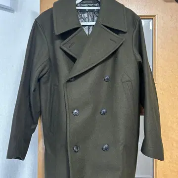 울 혼방 더블 브레스트 피 코트 M 사이즈 올리브