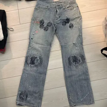 넘버나인 패턴 데미지 데님 팬츠