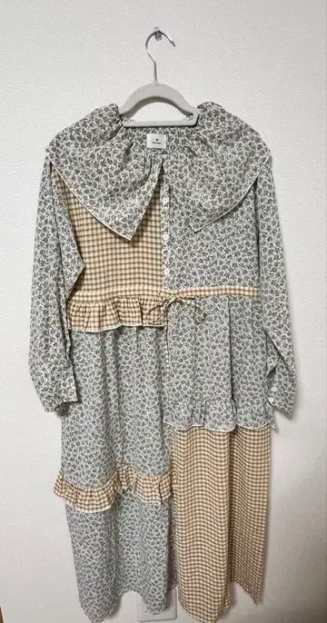 merry jenny 개더 칼라 패치워크 원피스