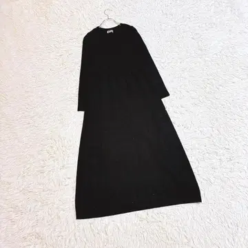 [ Bab ] 리브 니트 원피스 (38) 롱 A라인 블랙 심플 무지