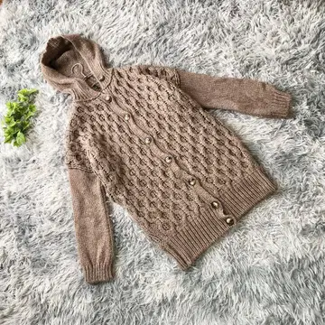 STILE BENETTON [ S ] 베이지 후드 니트 가디건 짜임 패턴