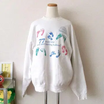 맨투맨 화이트 구제 의류 XL 컬러풀 발자국 그래픽 미국제