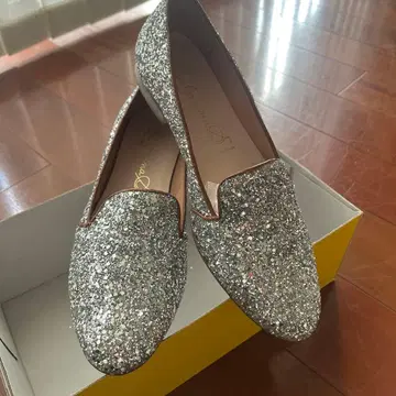 글리터 실버 플랫슈즈 38