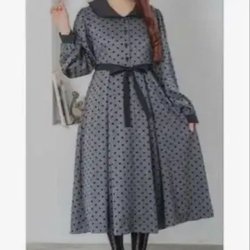 시마무라*아오키 미사코 도트 플로키 원피스 M 사이즈 그레이