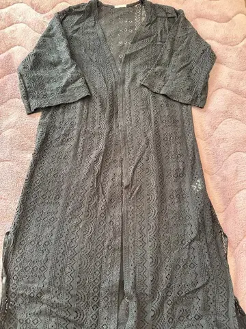 레이스 무늬 칠부 소매 가디건 S 블랙