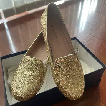 WASH 골드 글리터 플랫슈즈 37