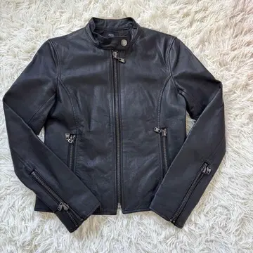 AZUL by moussy 블랙 레더 싱글 라이더 자켓 돈피