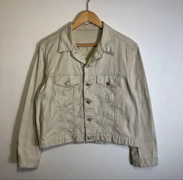 베이지 크롭 데님 자켓 구제 의류 레트로 빈티지