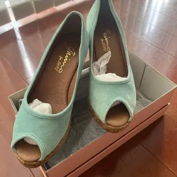 가이모 에스파드리유 민트 그린 오픈토 웨지 샌들 박스 포함