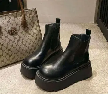 통굽 사이드 고어 부츠 블랙 통굽 부츠 숏부츠 가죽