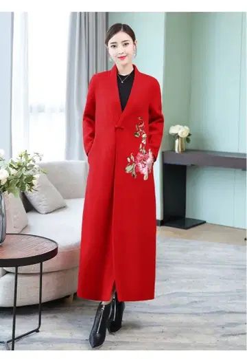 [ 새상품 미사용 ] 레드 꽃무늬 자수 롱 코트