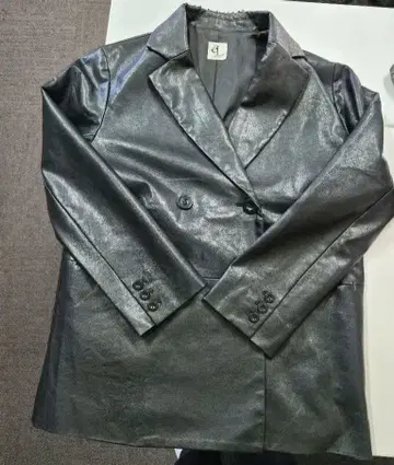 jeanasis eL 블랙 인조 가죽 더블 브레스트 자켓 F 사이즈