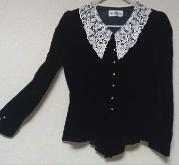 쇼와 레트로 레이스 옷깃 벨로아 블라우스 블랙