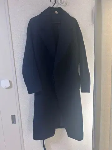 네이비 롱 코트 허리 리본 포함