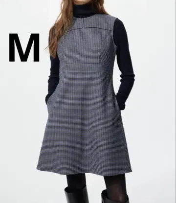 미사용 새상품 더블 페이스 미니 원피스 M 블루 유니클로 UNIQLO