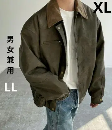 새상품 페이크 가죽 자켓 XL 남녀 공용 LL 레트로풍 가죽 블루종 XL