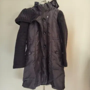 브라만 다운 자켓 울 소매 롱 코트