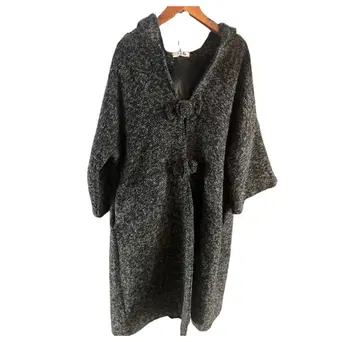 후드 부착 그레이 롱 판초풍 아우터