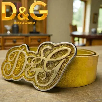 D&G 버클 골드 가죽 벨트 80
