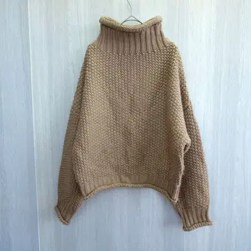 여성용 상의 니트 스웨터 아크릴 하이넥 베이지 프리