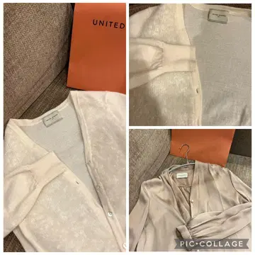 정가 5만 이상 유나이티드 애로우즈 화이트 니트와 샴페인 컬러 블라우스