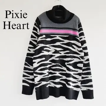살롱 픽시 하트 하이넥 니트 제브라 무늬 애니멀 무늬 스웨터 패턴 니트