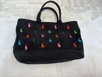 랄프 로렌 블랙 컬러풀 자수 토트백