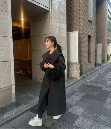 i_am_official 퀼팅 코트 블랙