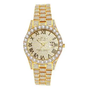 골드 다이아몬드 장식 쿼츠 손목시계