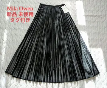 미라 오웬 롱 기장 플리츠 스커트 인조 가죽 블랙 미사용 새상품 새상품급