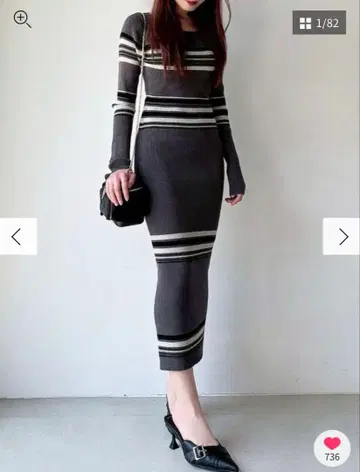 RESEXXY 리브 니트 원피스 긴팔 그레이