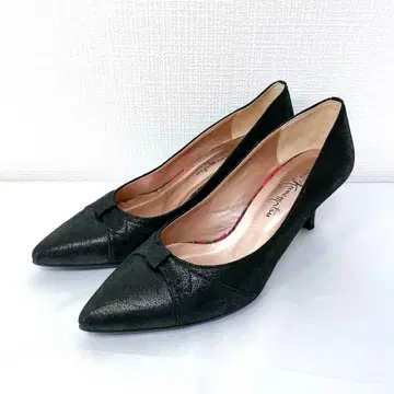 긴자 카네마츠 라메 글리터 펌프스 스틸레토 [25] 블랙 리본