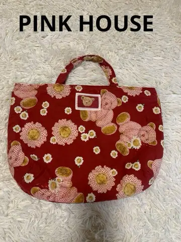 PINK HOUSE 곰 토트백 테디베어 귀여운 체크무늬 곰 빨간색