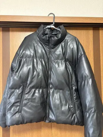 RAGEBLUE 블랙 가죽 다운 자켓